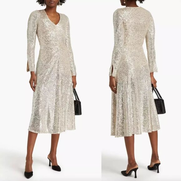 $440 NWT Rotate BIRGER CHRISTENSEN Silver Sequin Sierra Dress sz 2/IT 38/FR 36